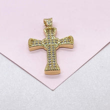 Load image into Gallery viewer, 18k Gold Filled Crucifix Cross Patterned with CZ and Engraving Patterns
