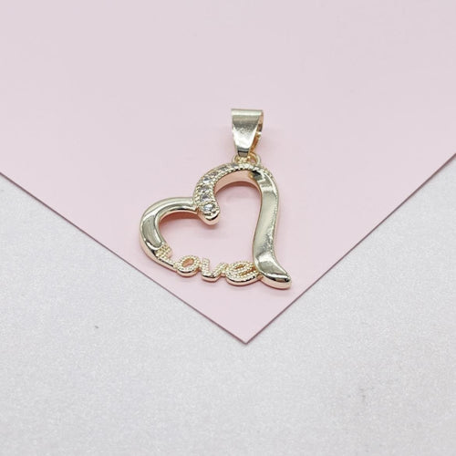 18k Gold Filled XL Engraved Love Heart Pendant with cz