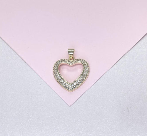 18k Gold Filled Heart Pendant wth smooth sleek outline and with Round CZ Stones