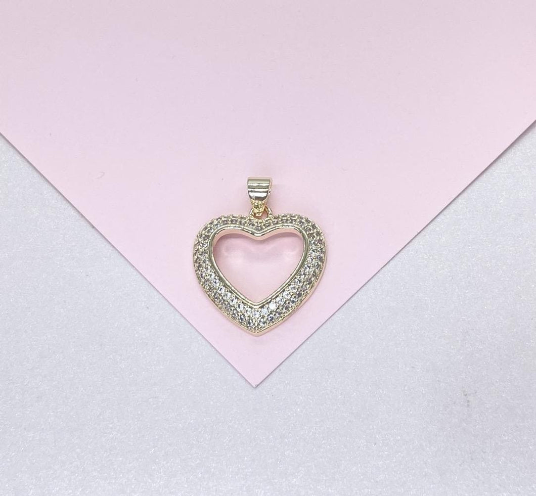 18k Gold Filled Heart Pendant wth smooth sleek outline and with Round CZ Stones