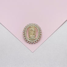 Load image into Gallery viewer, 18k Gold Filled Cut Out Virgin Mary Pendant Crowned with CZ Pave
