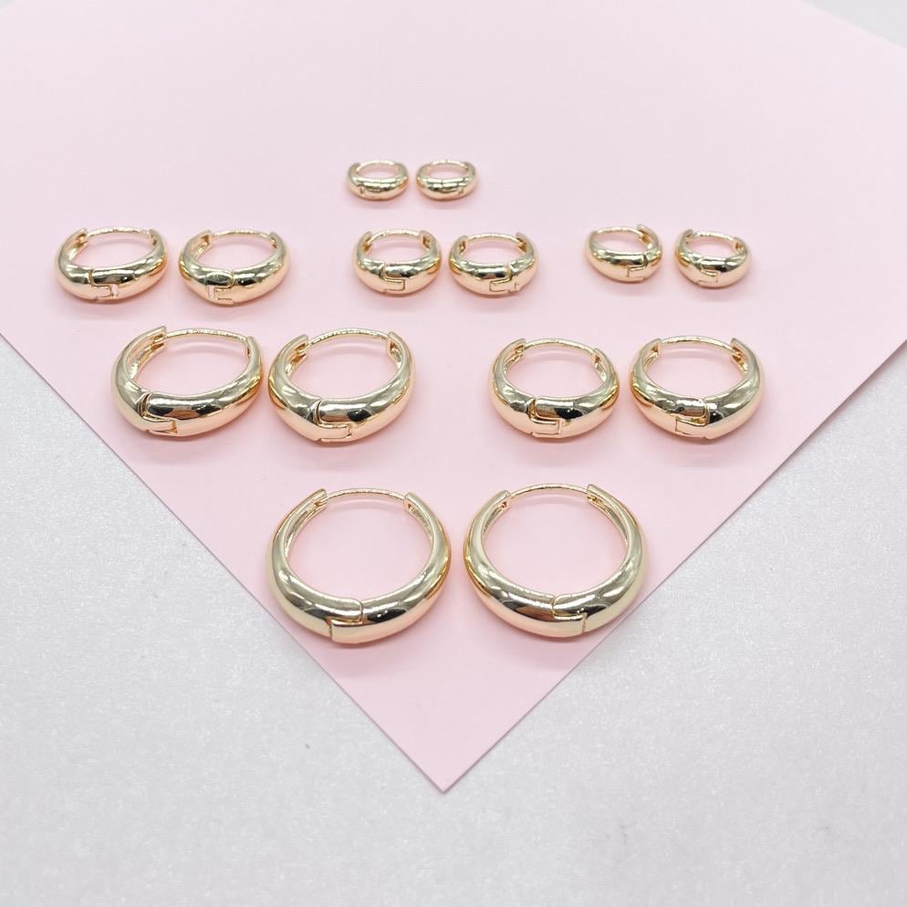 18k Gold Filled Plain Tear Drop Shaped Huggie Hoop Earrings In Three Sizes