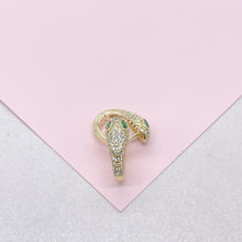 Load image into Gallery viewer, 18k Gold Filled CZ Snake Huggie with Green Emerald Color Eyes
