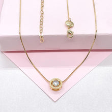 Load image into Gallery viewer, 18k Gold Filled Minimalist Herringbone\Box Chain Necklace with Solitaire CZ Pendant
