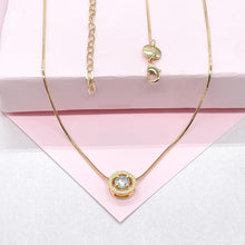 Load image into Gallery viewer, 18k Gold Filled Minimalist Herringbone\Box Chain Necklace with Solitaire CZ Pendant
