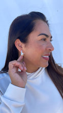 Load image into Gallery viewer, Triangle Faux Pearl Hoop Earrings, Modern Jewelry
