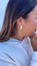 Load image into Gallery viewer, Synthetic Pearl Hoop Earrings, Elegant C-Hoop Design

