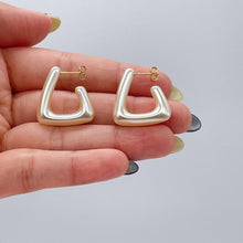 Load image into Gallery viewer, Triangle Faux Pearl Hoop Earrings, Modern Jewelry
