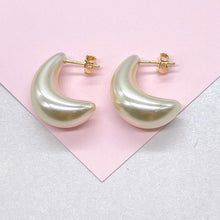 Load image into Gallery viewer, Synthetic Banana Shaped Hoop Earring, Pearl Hoops, Faux Pearl Jewelry
