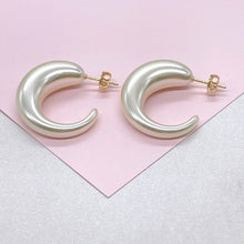 Load image into Gallery viewer, Synthetic Pearl Hoop Earrings, Elegant C-Hoop Design
