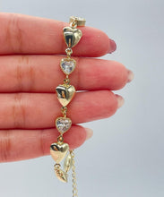 Load image into Gallery viewer, 18k Gold Filled Puffy Heart Bracelet with CZ Hearts
