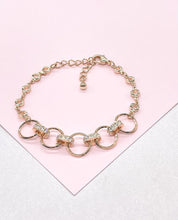 Load image into Gallery viewer, 18k Rose Gold Filled Circle Link Bracelet with CZ

