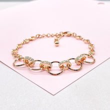 Load image into Gallery viewer, 18k Rose Gold Filled Circle Link Bracelet with CZ
