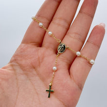 Load image into Gallery viewer, 18k Gold Filled Pearl Rosary Bracelet: Virgin Mary Crucifix Charm
