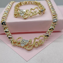 Load image into Gallery viewer, 18k Gold Filled "Love You" Heart XOXO Bracelet and Necklace Set
