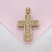 Load image into Gallery viewer, 18k Gold Filled XL CZ Pave Cross Pendant with Radiant cut a Stones
