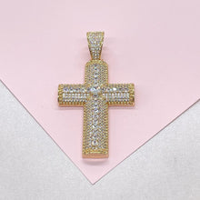 Load image into Gallery viewer, 18k Gold Filled XL CZ Pave Cross Pendant with Radiant cut a Stones

