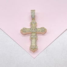 Load image into Gallery viewer, 18k Gold Filled XL Crucifix with CZ Pave and engraved Skull
