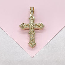 Load image into Gallery viewer, 18k Gold Filled XL Crucifix with CZ Pave and engraved Skull

