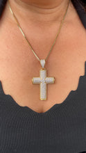 Load image into Gallery viewer, 18k Gold Filled XL CZ Pave Cross Pendant with Radiant cut a Stones
