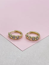 Load image into Gallery viewer, 18k Gold Filled Bezeled Huggie Hoop CZ Pave Stones, Clicker Hoop
