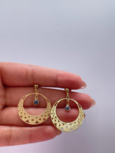 Load image into Gallery viewer, 18k Gold Filled Dreamcatcher Earrings: Boho Dangle Jewelry, Round Shape tiny Evil Eye Attached for best of Luck
