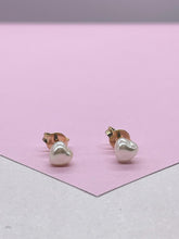 Load image into Gallery viewer, 18k Gold Filled Tiny Heart Stud Pearl Earrings
