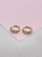 Load image into Gallery viewer, 18k Gold Filled Bezeled Huggie Hoop CZ Pave Stones, Clicker Hoop
