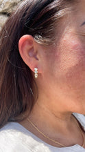 Load image into Gallery viewer, 18k Gold Filled Bezeled Huggie Hoop CZ Pave Stones, Clicker Hoop

