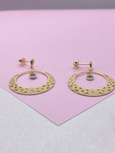 Load image into Gallery viewer, 18k Gold Filled Dreamcatcher Earrings: Boho Dangle Jewelry, Round Shape tiny Evil Eye Attached for best of Luck
