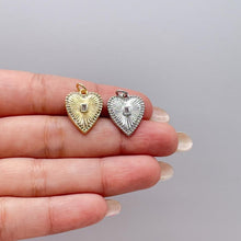 Load image into Gallery viewer, 18k Gold Filled Sunburst Heart Charm with Bezel Emerald Cut CZ
