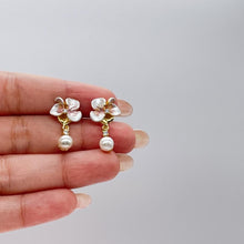 Load image into Gallery viewer, 18k Gold Filled Hand Painted, Hibiscus Flower Earring with Dangling Faux Pearl
