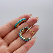 Load image into Gallery viewer, 18k Gold Filled Turquoise Beaded 25mm Hoop Earrings
