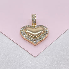 Load image into Gallery viewer, 18k Gold Filled Puffy Heart Charm Crowned with CZ

