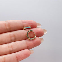 Load image into Gallery viewer, 18k Gold Filled Turquoise Pave 15mm Hoop Earrings, Narrow Row Style
