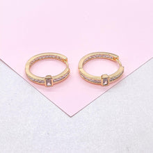 Load image into Gallery viewer, 18k Gold Filled Inside &amp; Out Baguette Stone Clicker -Hoop Earrings (26mm)

