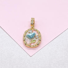 Load image into Gallery viewer, 18k Gold Colorful Oval Enamel Heart Charm with CZ
