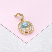 Load image into Gallery viewer, 18k Gold Colorful Oval Enamel Heart Charm with CZ
