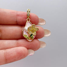 Load image into Gallery viewer, 18k Gold Colorful Oval Enamel Heart Charm with 3D Flower and Faux Pearl Details
