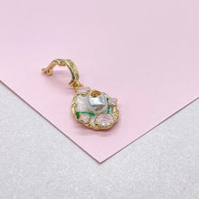 Load image into Gallery viewer, 18k Gold Colorful Handmade Enamel Charms with Faux Pearls and Floral Detail
