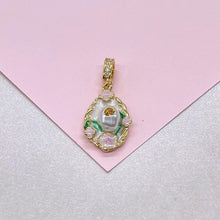 Load image into Gallery viewer, 18k Gold Colorful Handmade Enamel Charms with Faux Pearls and Floral Detail

