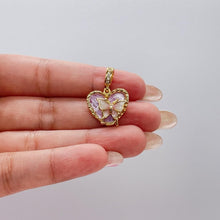 Load image into Gallery viewer, 18k Gold Colorful Enamel Heart Charm with 3D Butterfly Details
