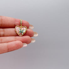 Load image into Gallery viewer, 18k Gold Colorful Enamel Heart Charm with 3D Butterfly Details
