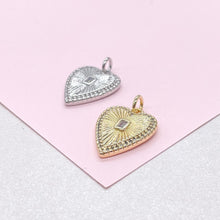 Load image into Gallery viewer, 18k Gold Filled Sunburst Heart Charm with Bezel Emerald Cut CZ
