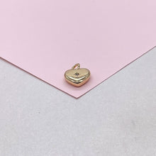Load image into Gallery viewer, 18k Gold Filled Smooth, Puffy Mini Heart Charm with Beveled Heart Stone, DIY charms
