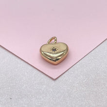 Load image into Gallery viewer, 18k Gold Filled Smooth, Puffy Mini Heart Charm with Beveled Heart Stone, DIY charms

