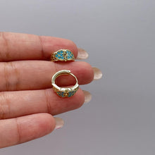 Load image into Gallery viewer, 18k Gold Filled Turquoise Double Heart 15mm Hoop Earrings

