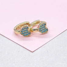 Load image into Gallery viewer, 18k Gold Filled Turquoise Single Heart 15mm Hoop Earrings

