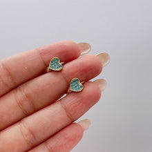 Load image into Gallery viewer, 18k Gold Filled Turquoise Single Heart 15mm Hoop Earrings
