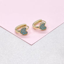 Load image into Gallery viewer, 18k Gold Filled Turquoise Single Heart 15mm Hoop Earrings
